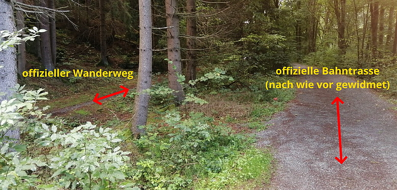 Angebliche Umweltschützer wollen den offiziellen Wanderweg sperren lassen, damit die nach wie vor gewidmete Bahntrasse zum Wanderweg wird.