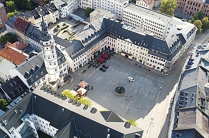 Luftaufnahme Markt Gera mit Rathaus